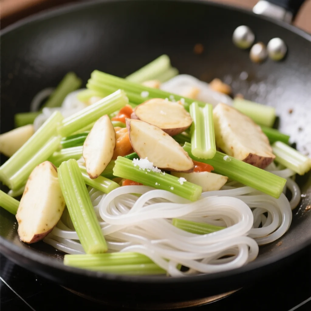 Céleri sauté aux nouilles de patate douce