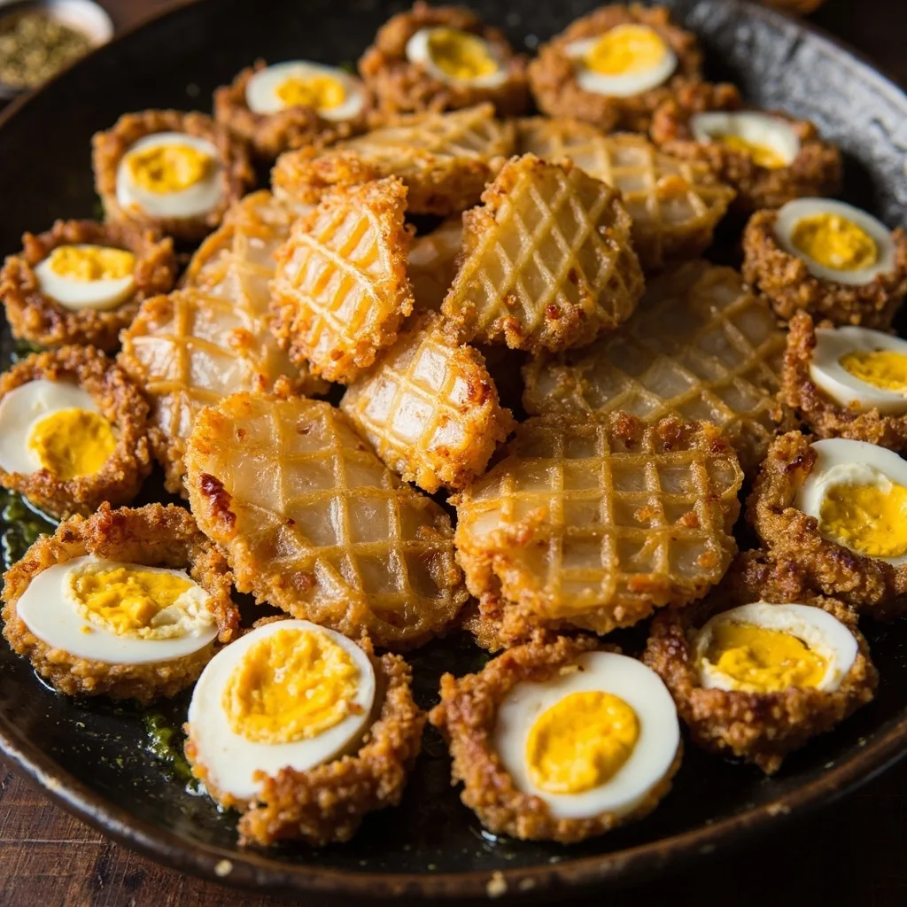 Ormeau et œufs de pigeonneau frits