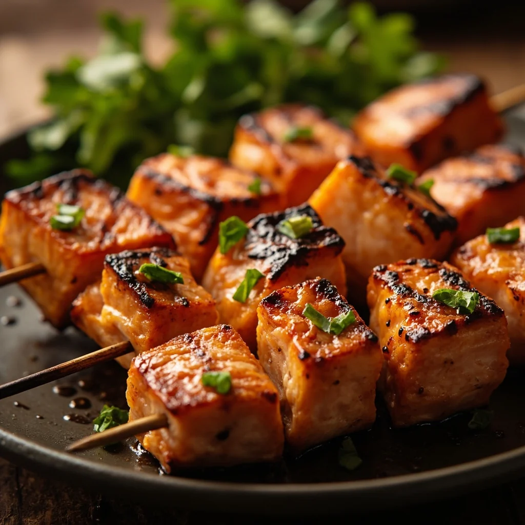 Brochetas de Salmón a la Parrilla con Cúrcuma y Jengibre