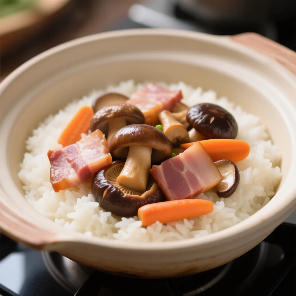 Riz braisé au jambon et aux champignons matsutake