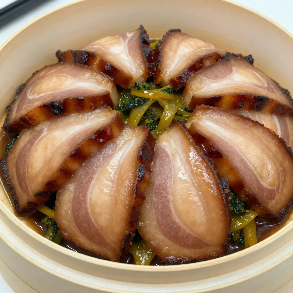 Poitrine de porc à la vapeur avec légumes conservés