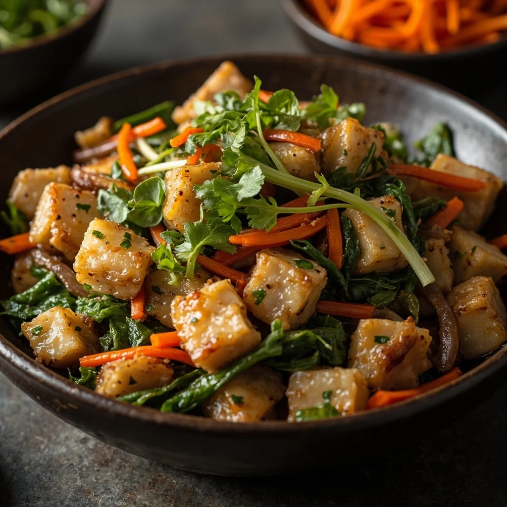 Légumes marinés sautés au gluten de blé