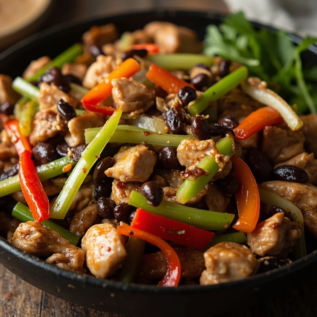 Poulet sauté aux haricots noirs et céleri