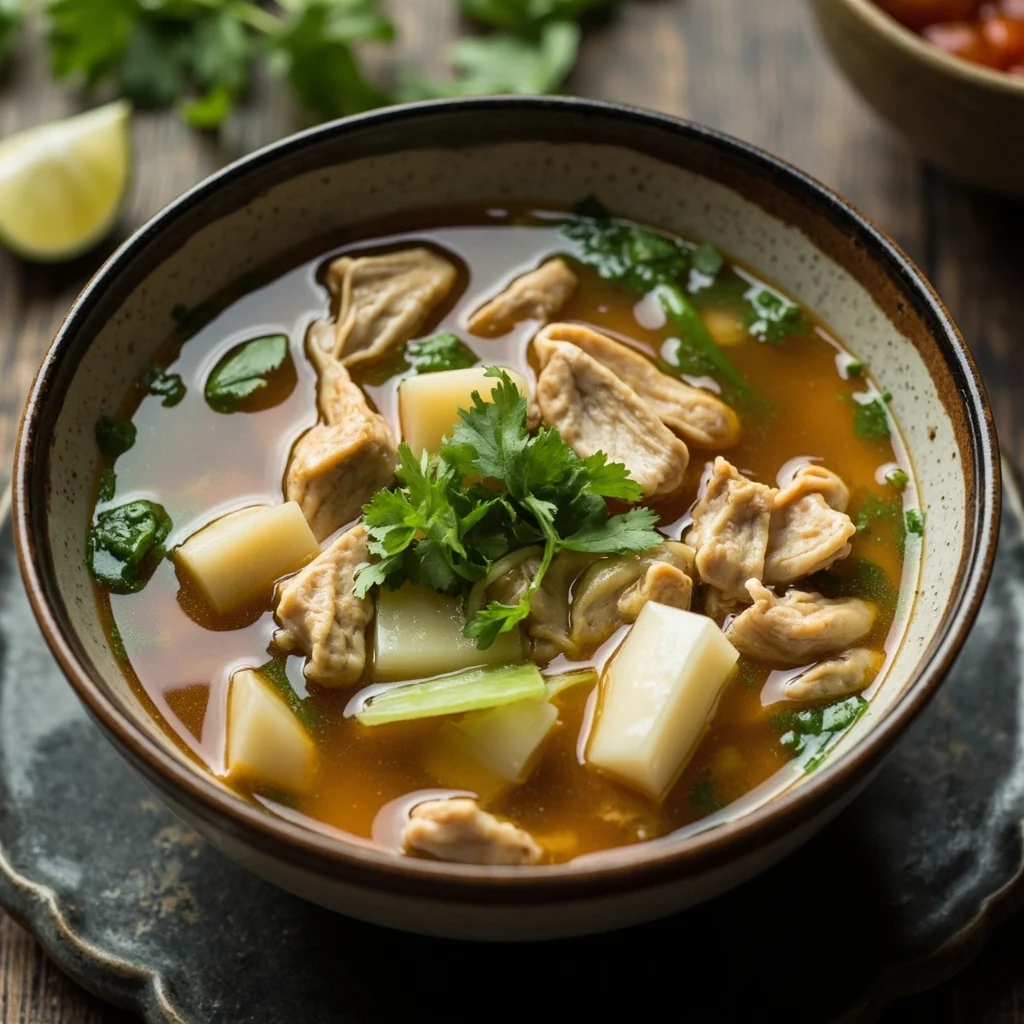 Soupe de poulet au melon d'hiver et aux pousses de bambou