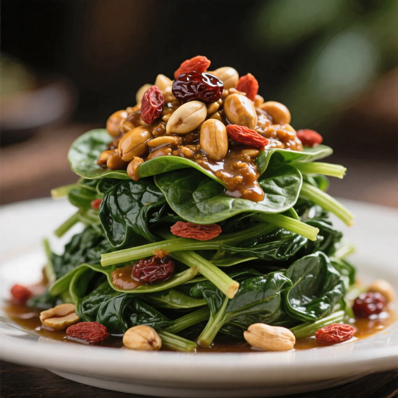 Empilement d'épinards à la cacahuète salé