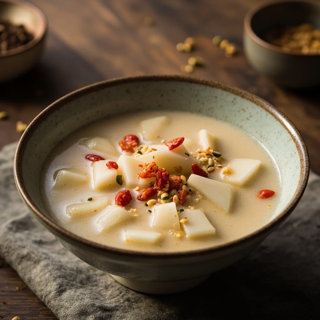 Soupe de Nèfles aux Graines de Lotier et Baies de Goji