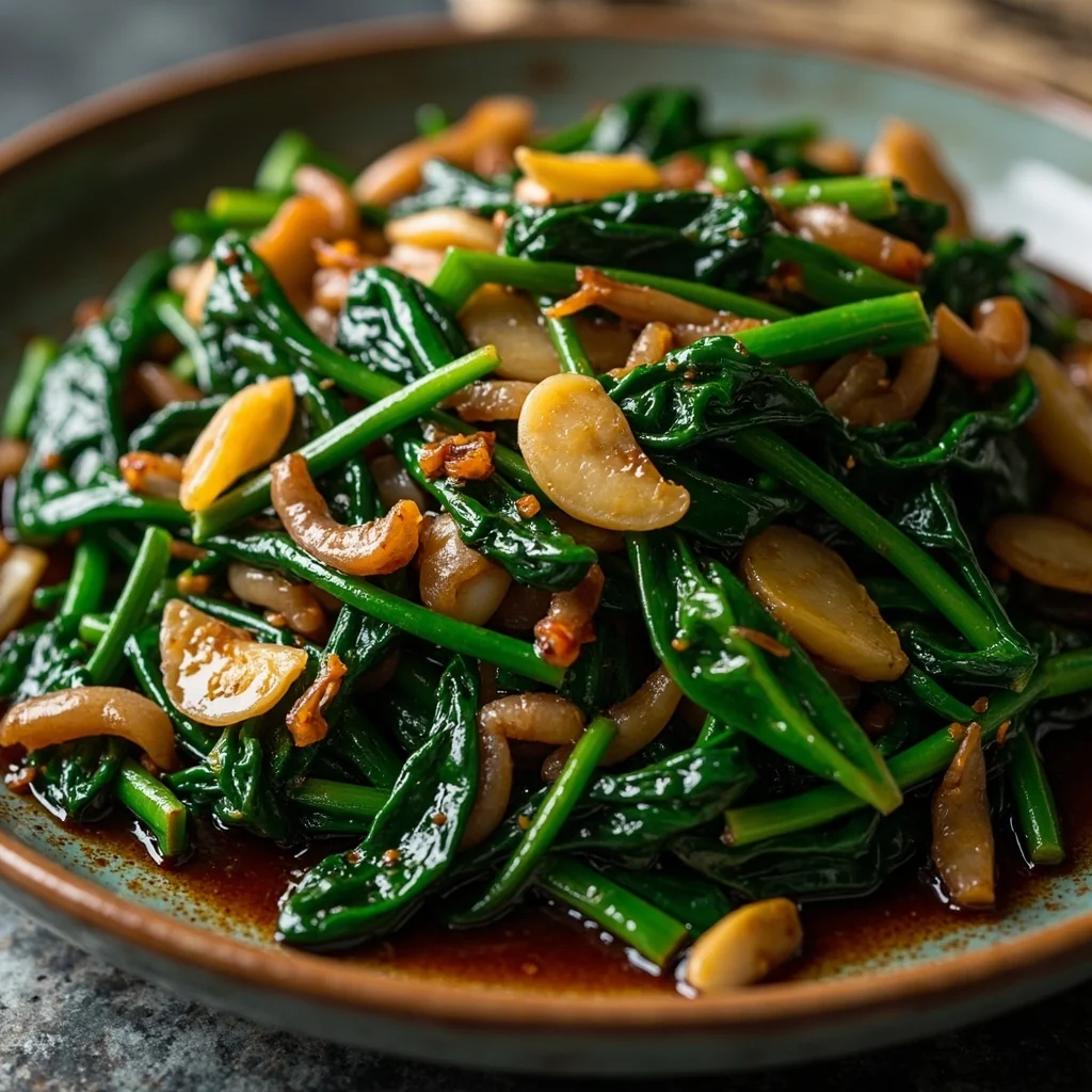 Épinards d'eau sautés à l'ail