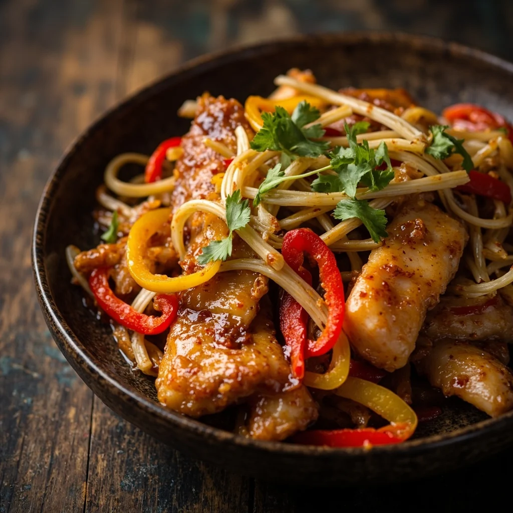 Poisson épicé au poivre et pousses d'ail