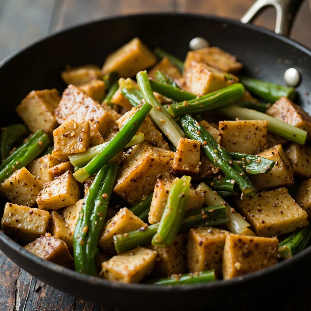 Sauté de tofu et pores au cumin
