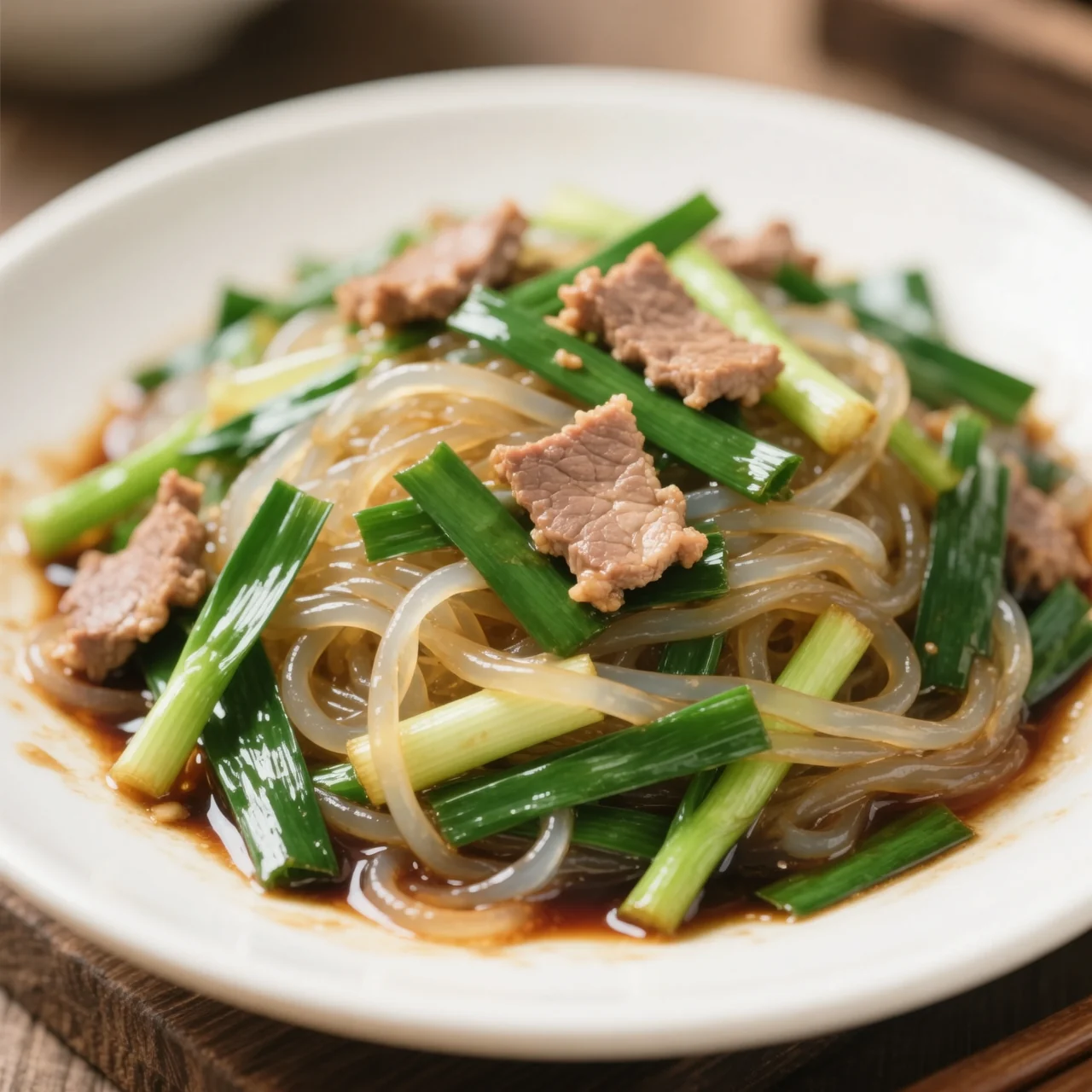 Ciboules chinoises et nouilles de verre