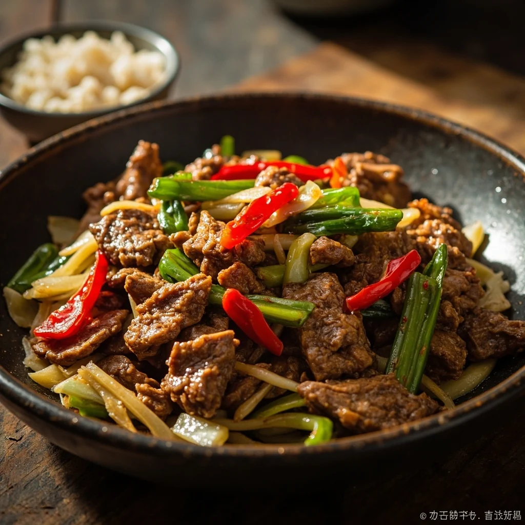 Bœuf sauté au céleri et piment mariné