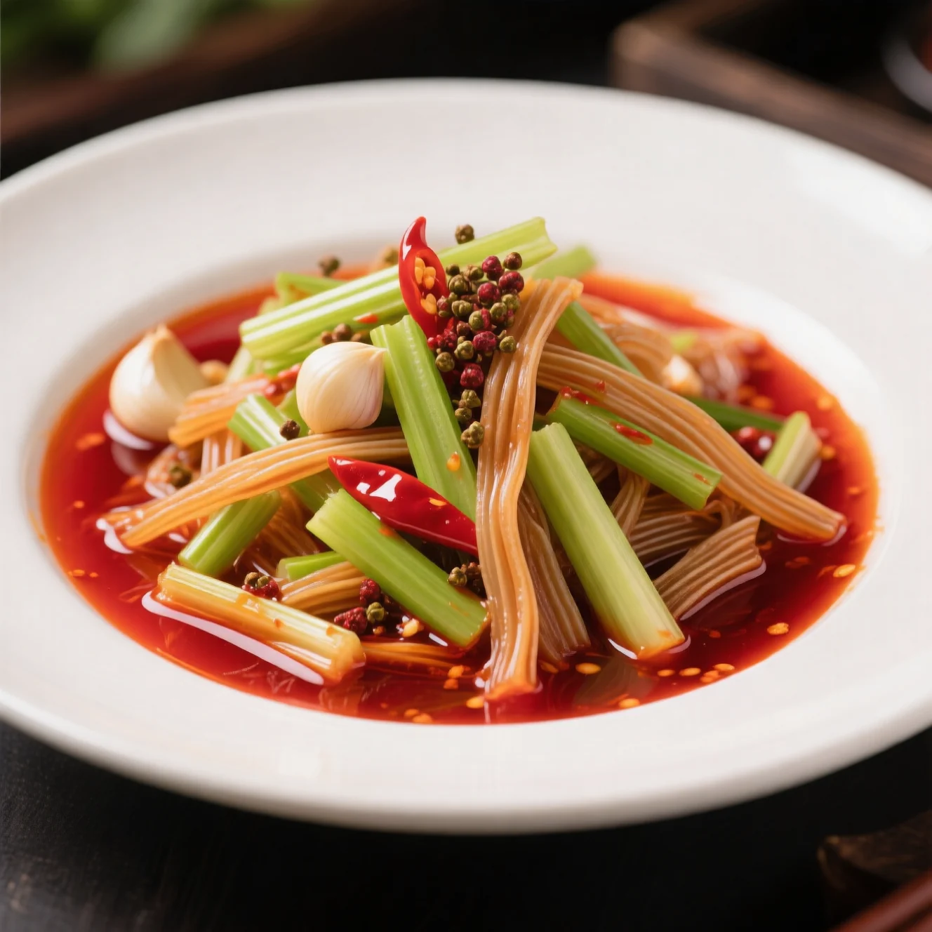 Lanières de gluten à l'huile rouge au céleri