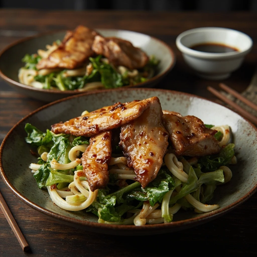 Poitrine de Porc Croustillante Poêlée aux Pousses d'Ail