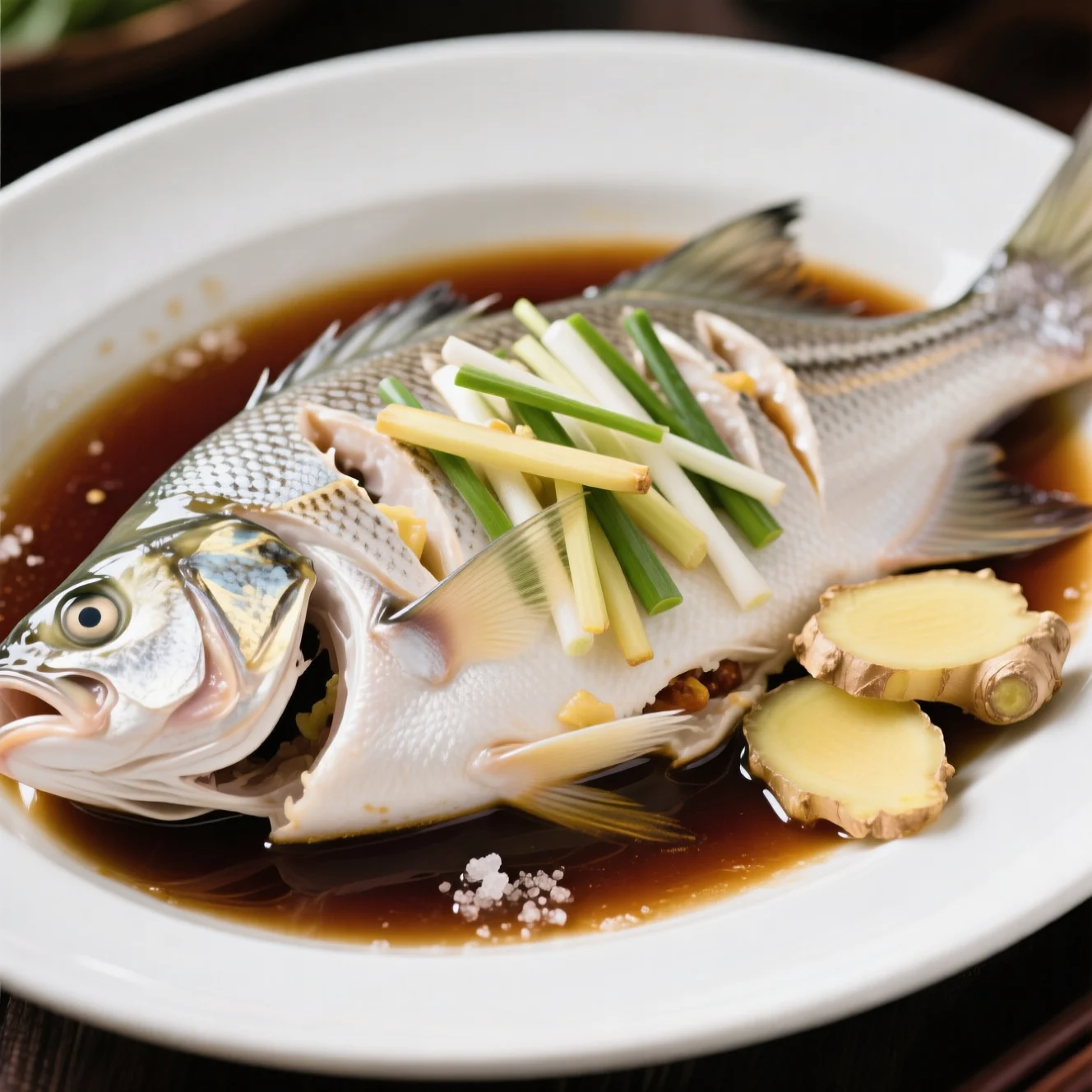 Poisson blanc vapeur au gingembre et ciboule