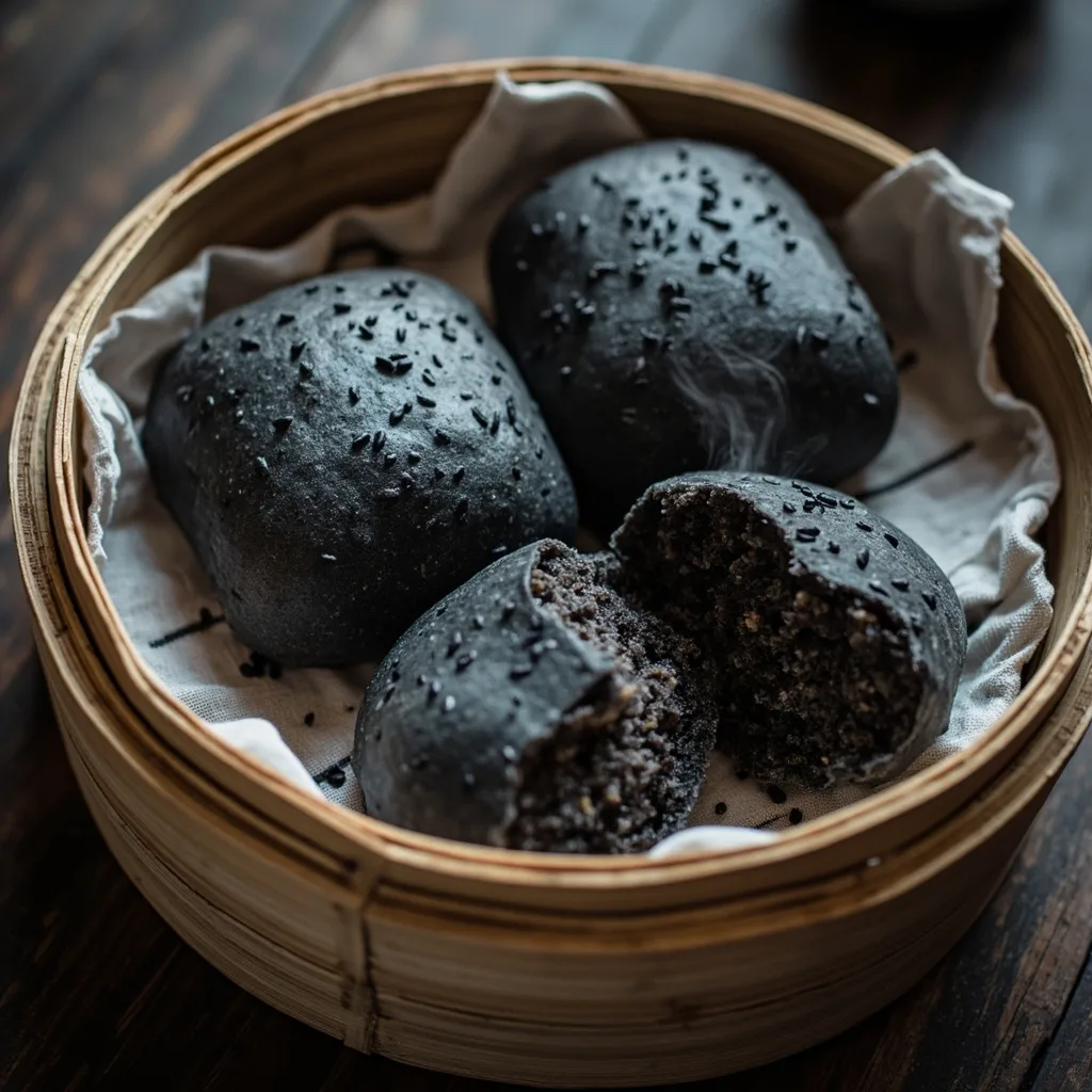 Black Sesame Knife-Cut Steamed Buns
