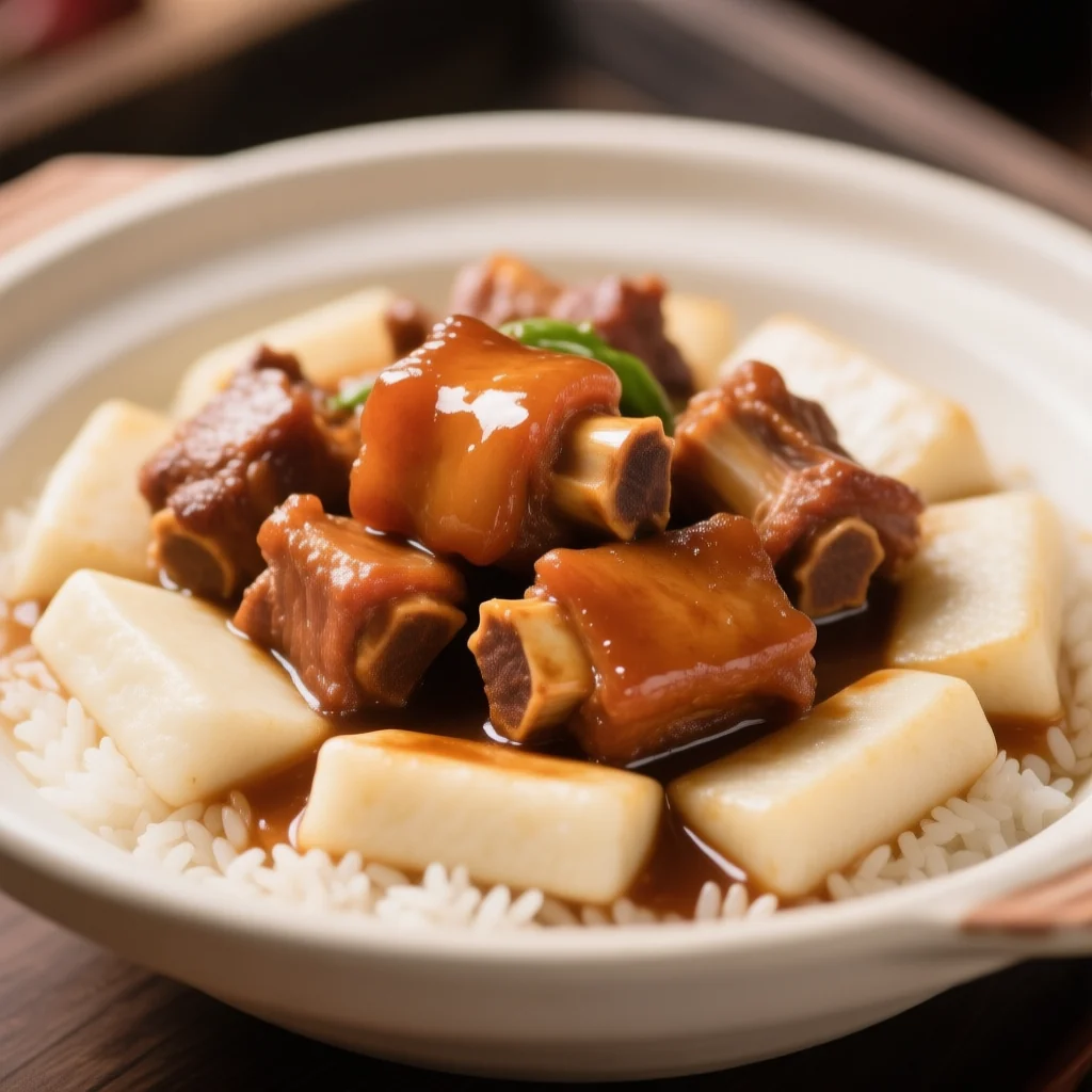 Côtes de porc braisées avec gâteaux de riz