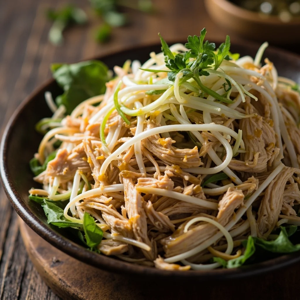 Salade de poulet effiloché aux pousses de radis