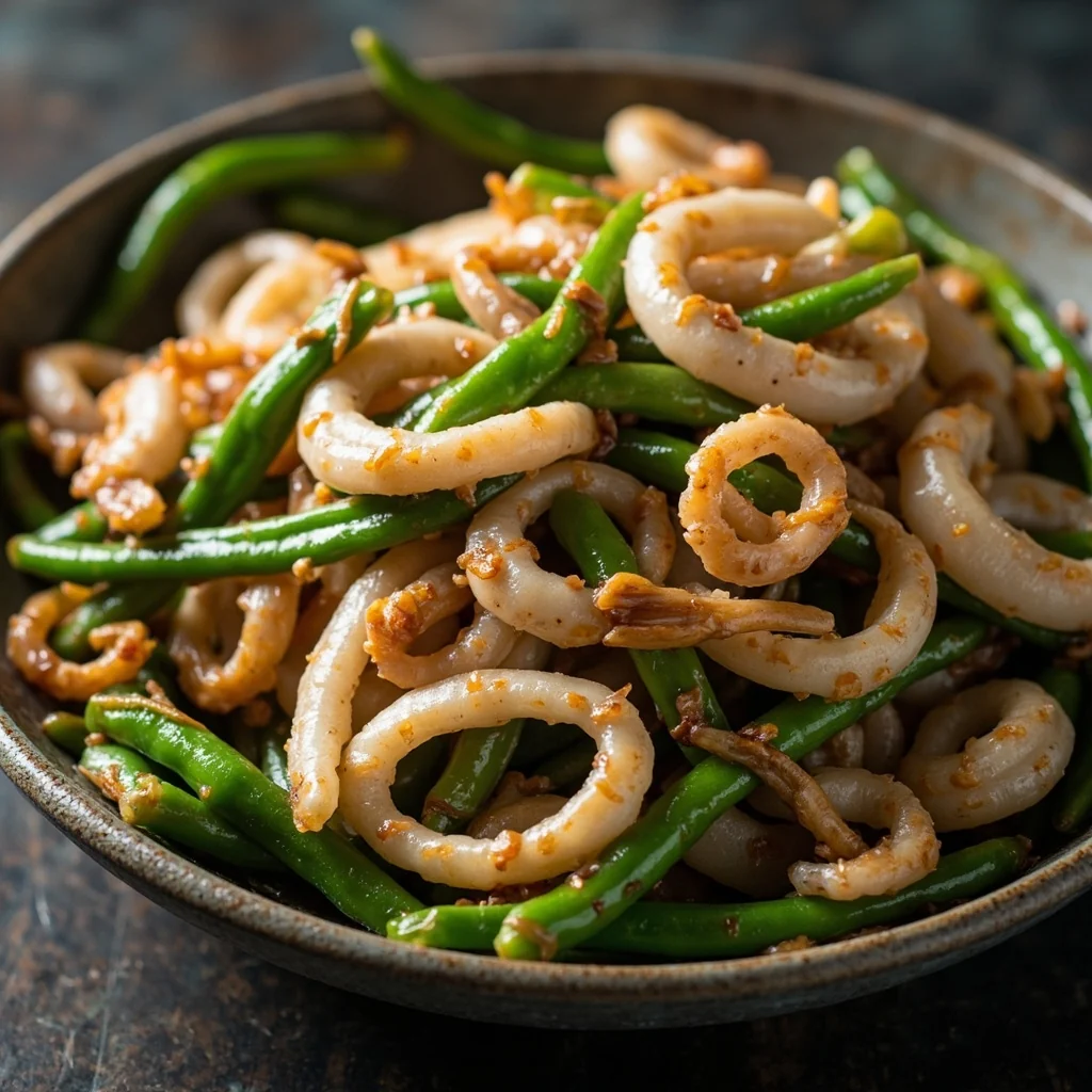 Calmars poêlés aux haricots verts croquants