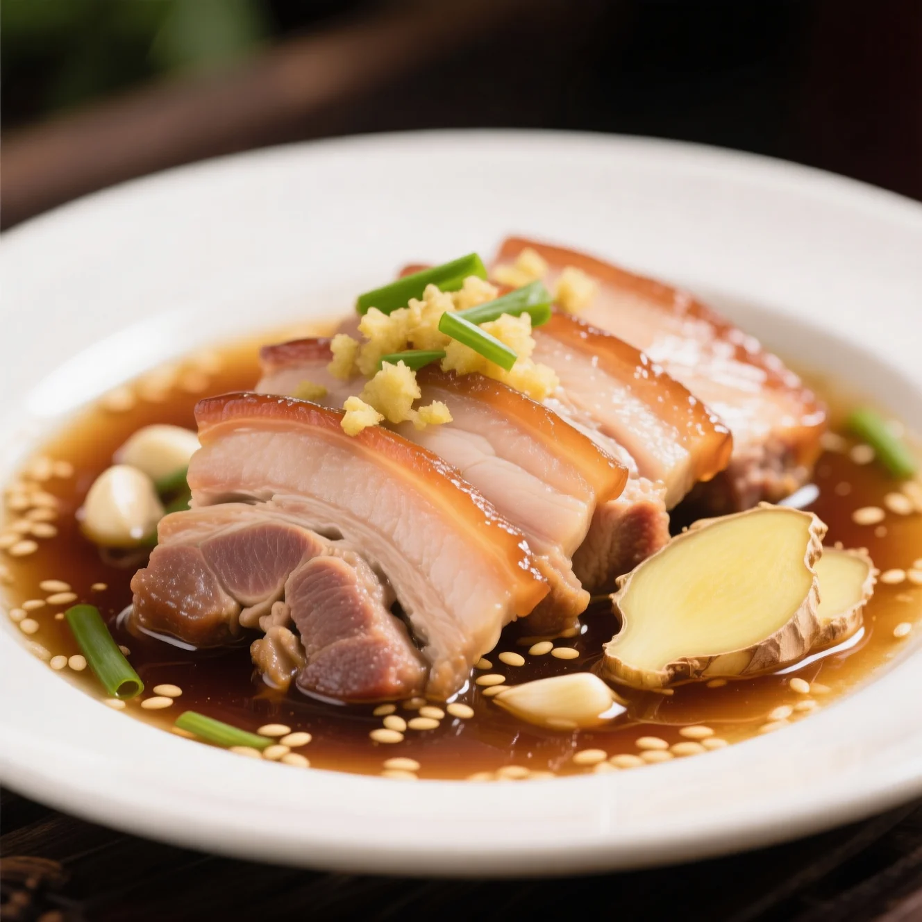 Ventre de porc poché au gingembre de sable