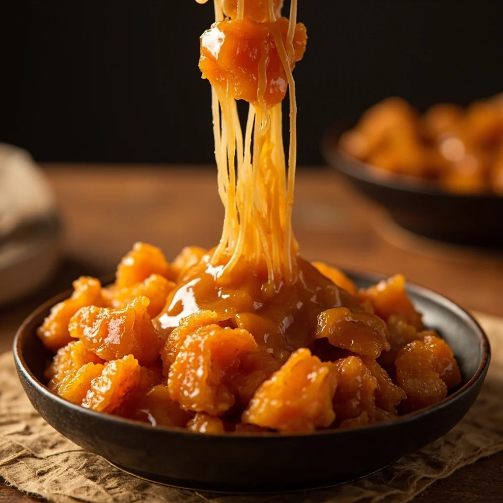 Patate douce confite au sucre filé