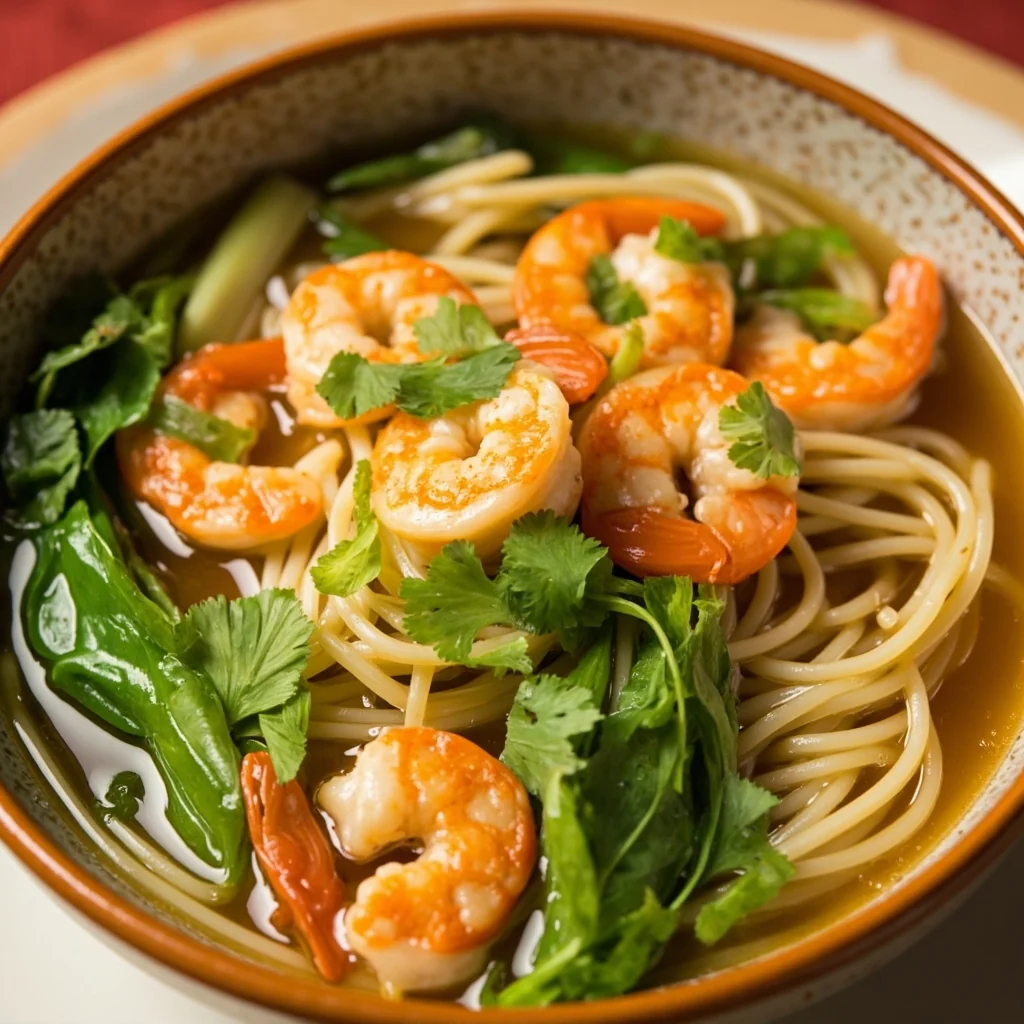 Nouilles aux légumes verts et crevettes