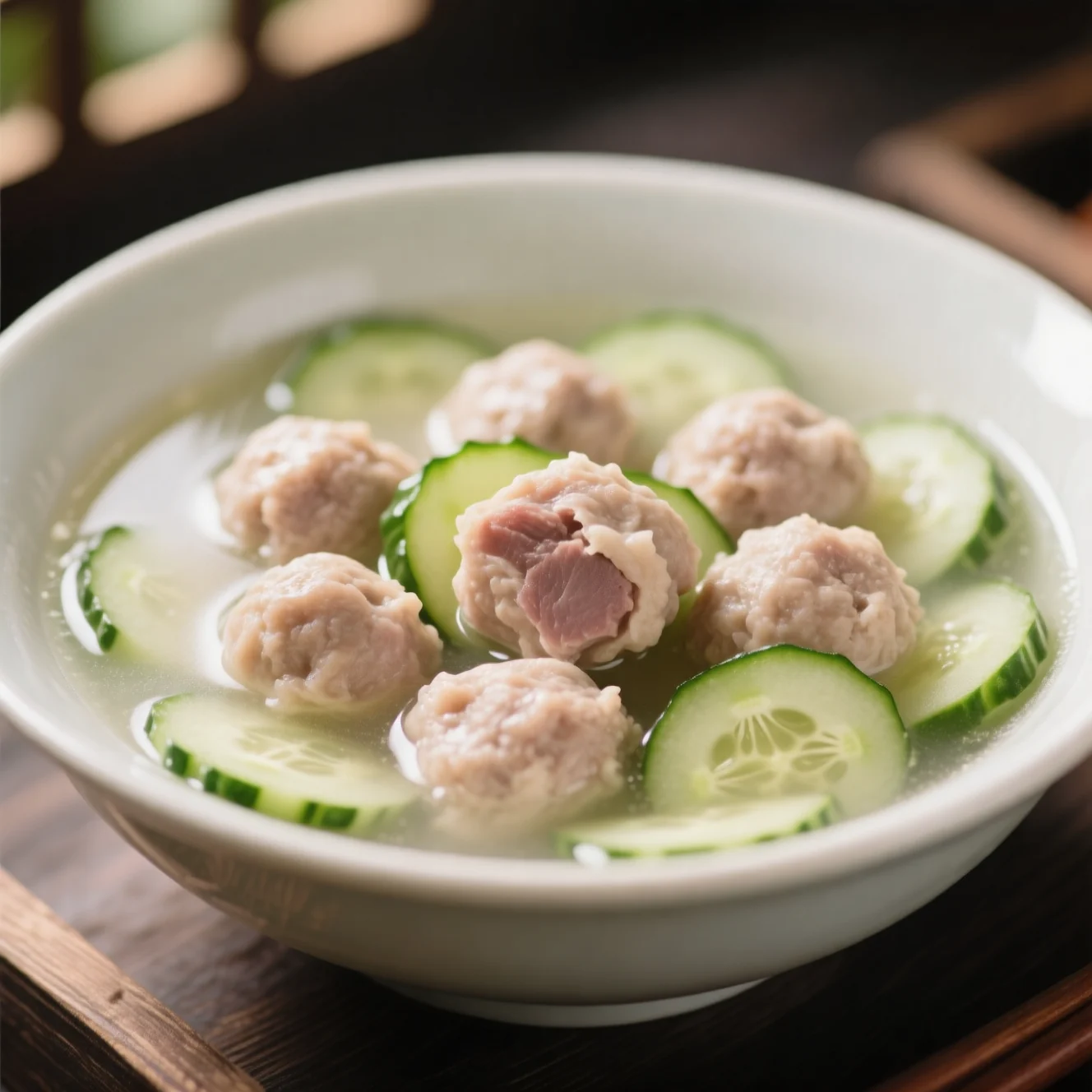 Soupe de boulettes de porc au concombre