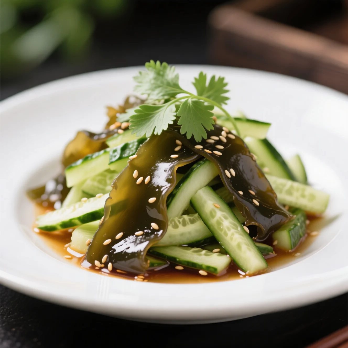 Salade de mousse d'algues et concombre frais