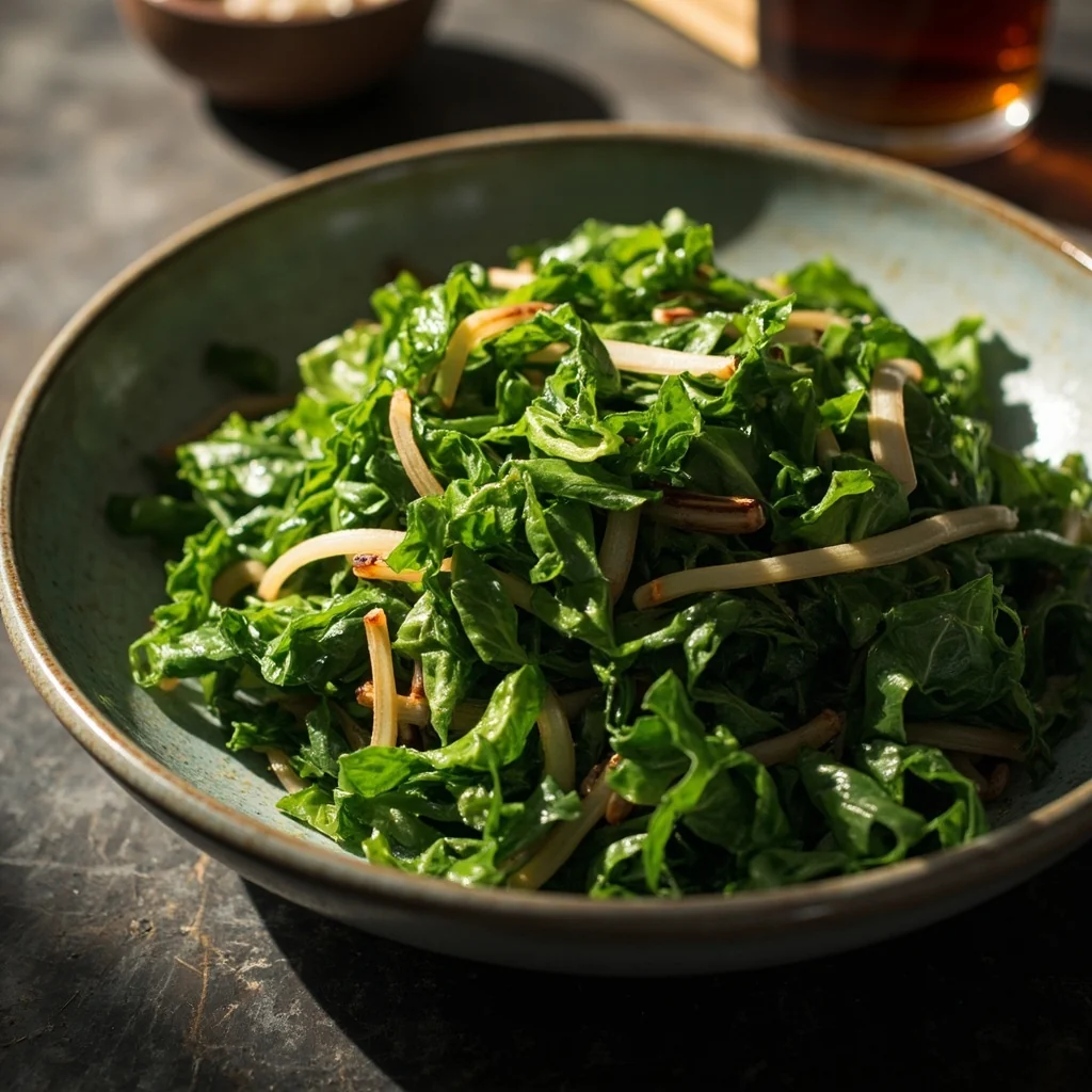 Shungiku sauté à l'ail