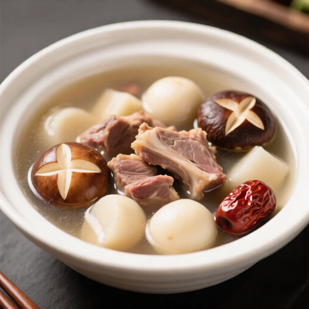 Soupe d'agneau aux châtaignes d'eau et champignons