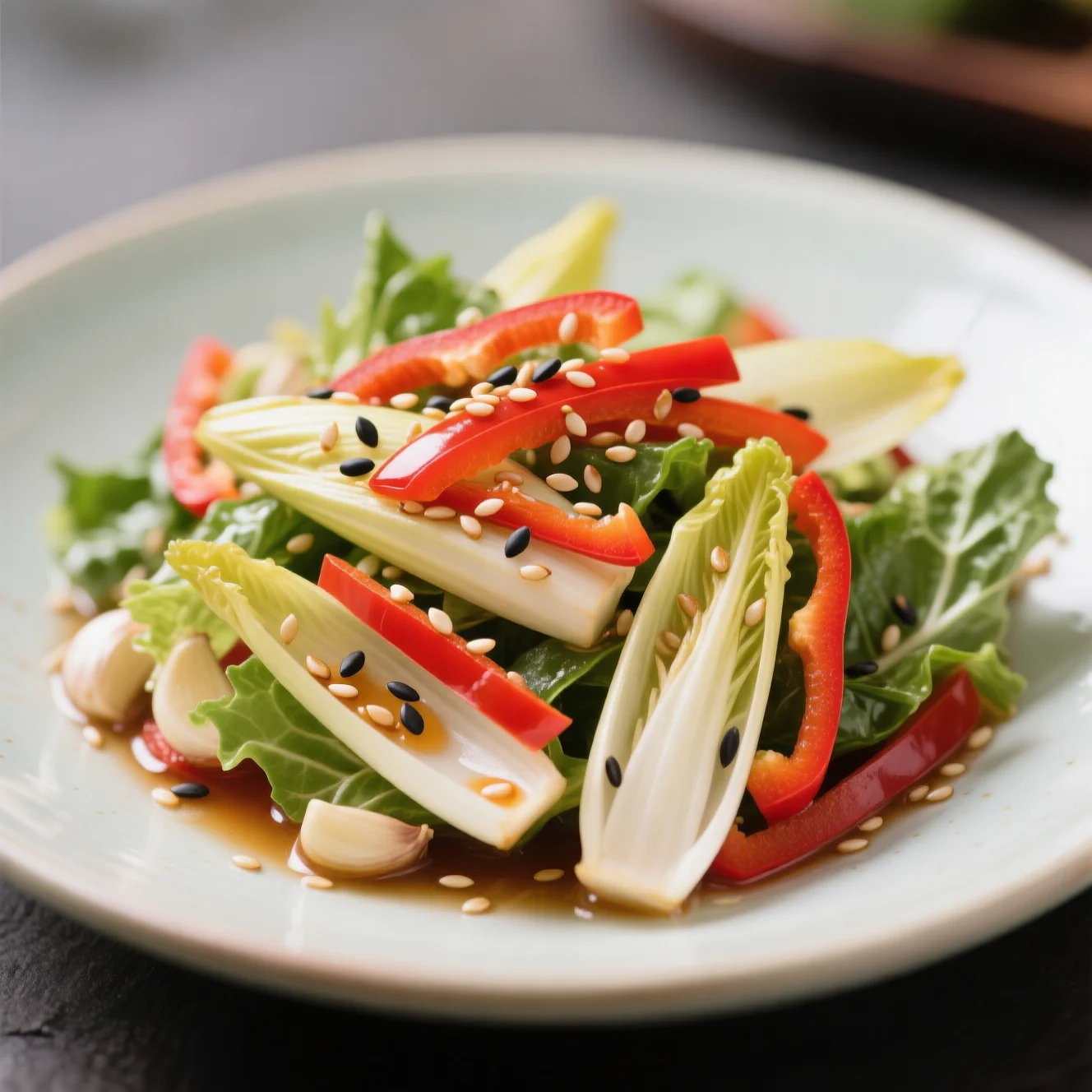 Salade de chicorée au sésame et poivron
