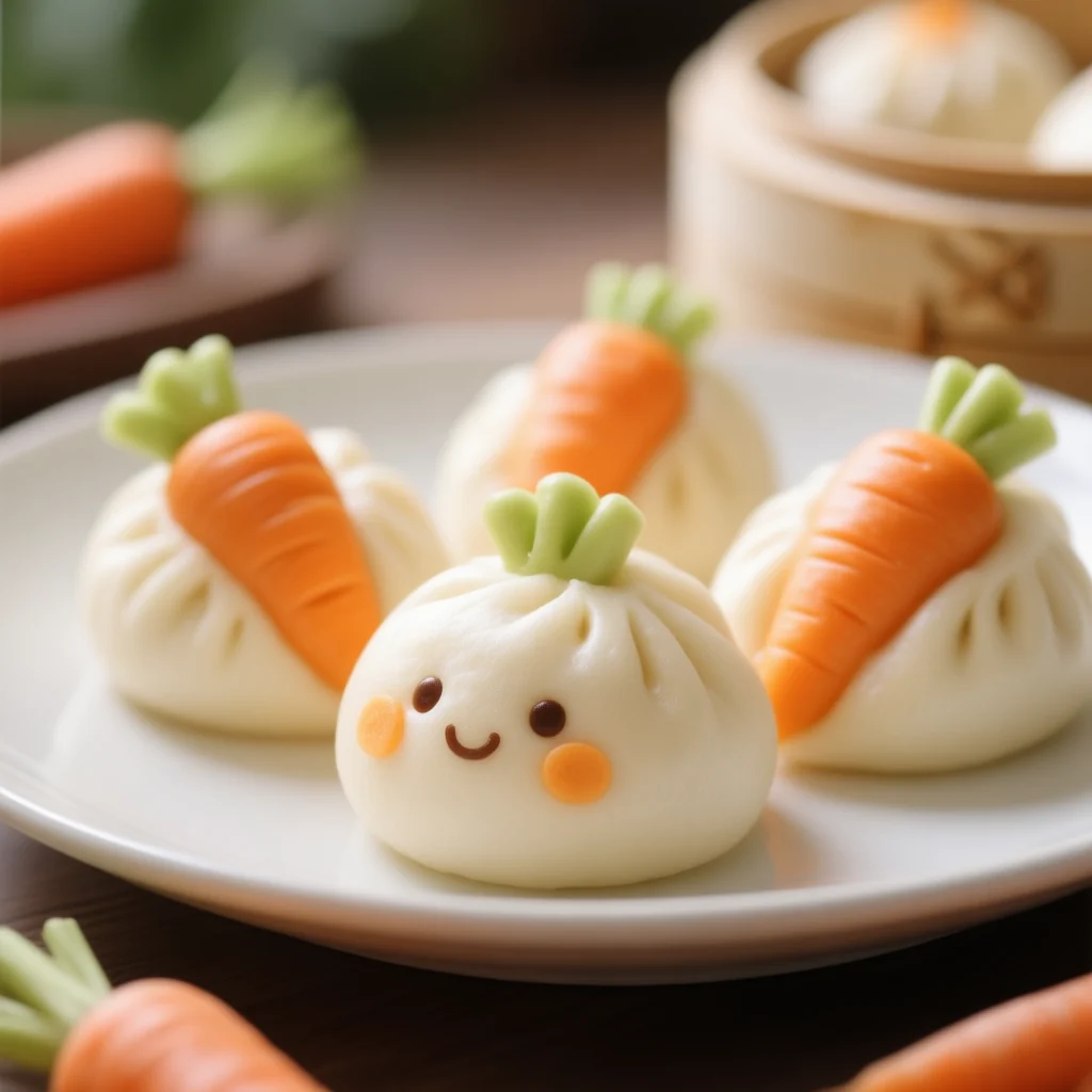 Petits pains vapeur en forme de carotte pour les enfants