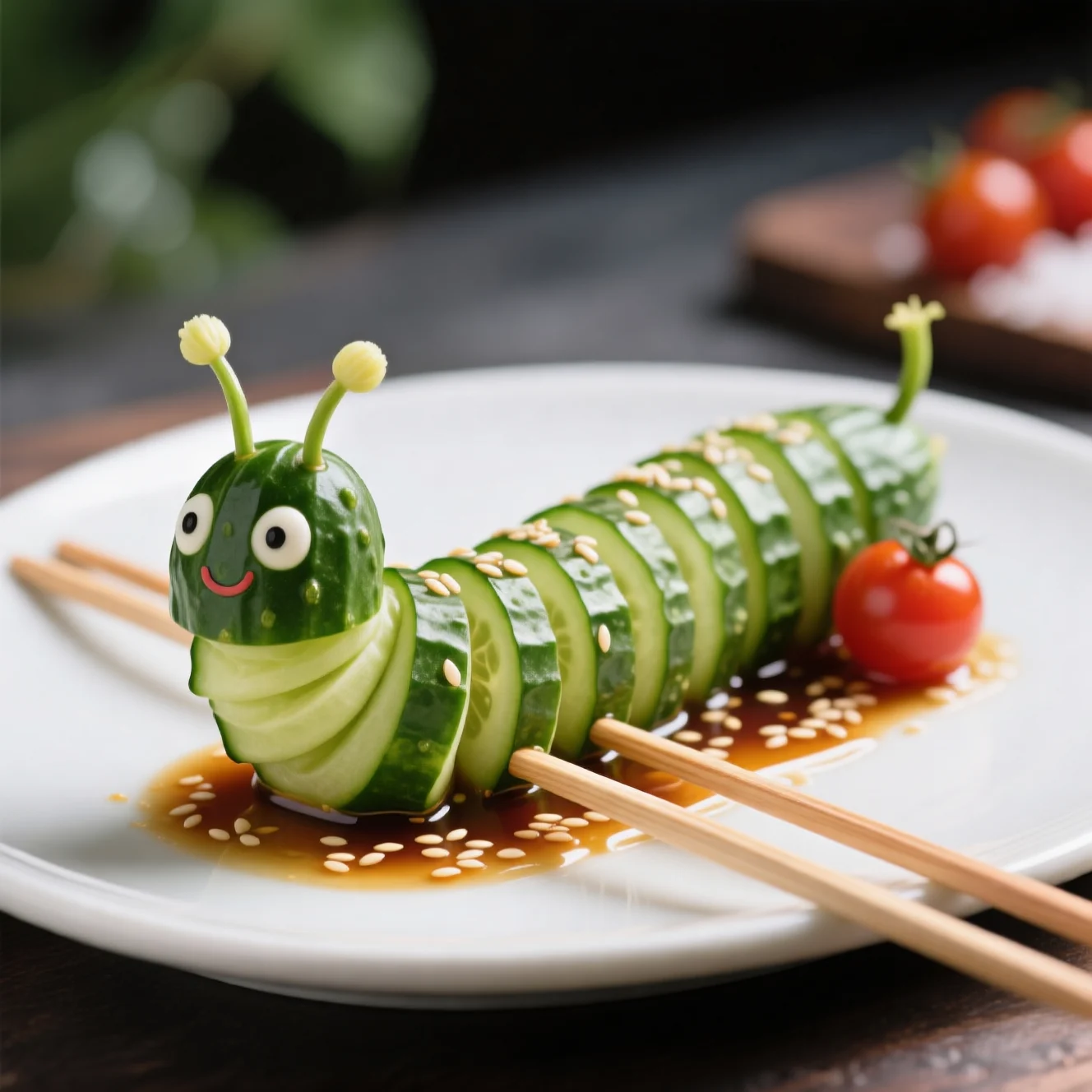 Chenille de concombre à la sauce sésame