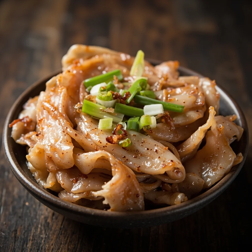 Peau de porc tranchée froide aux oignons verts