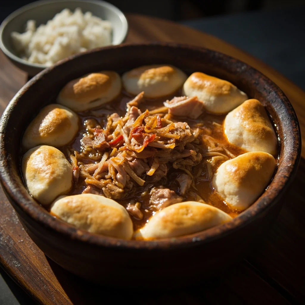 Porc braisé de style pékinois avec pain plat (Luzhu Huoshao)
