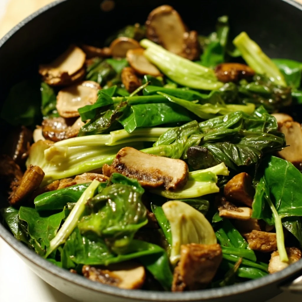 Légumes verts sautés aux pleurotes du panicaut