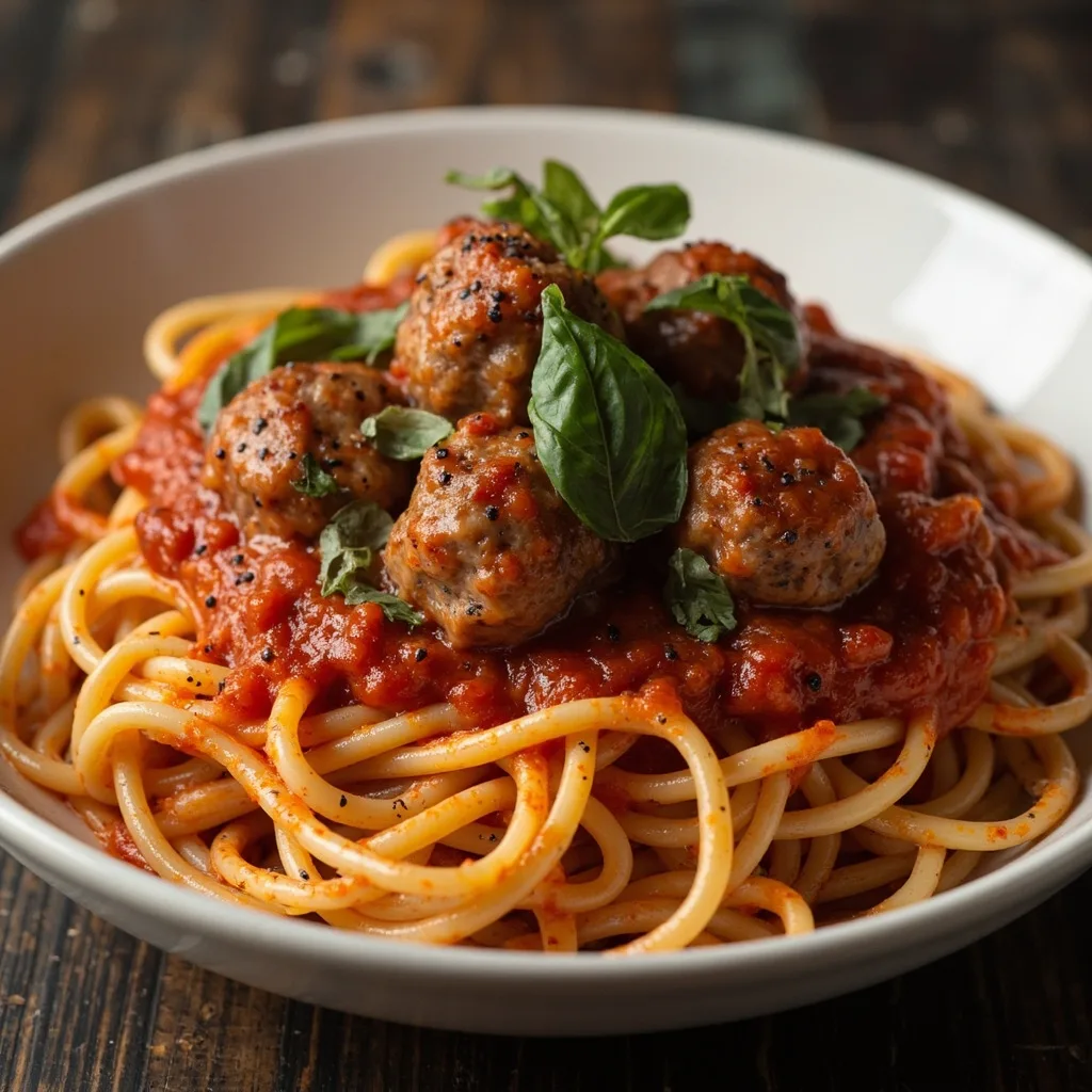 Spicy Beef Meatball Fresh Tomato Pasta