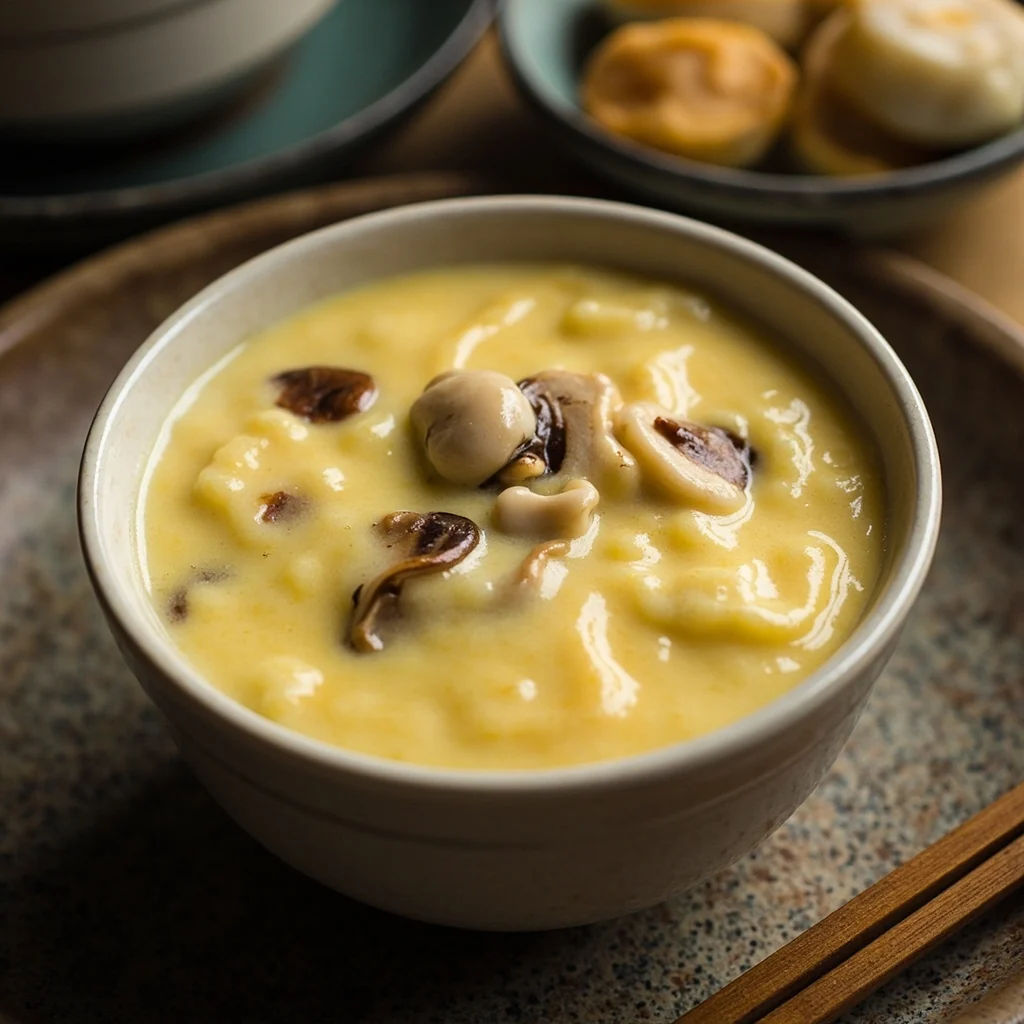 Crème d'œufs soyeuse aux pleurotes blancs