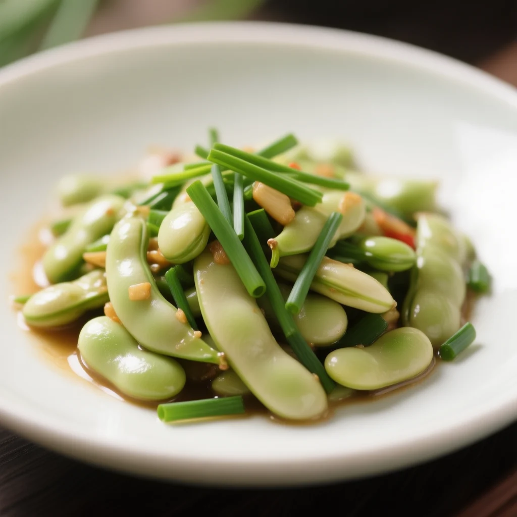 Fèves tendres sautées à la ciboulette sauvage