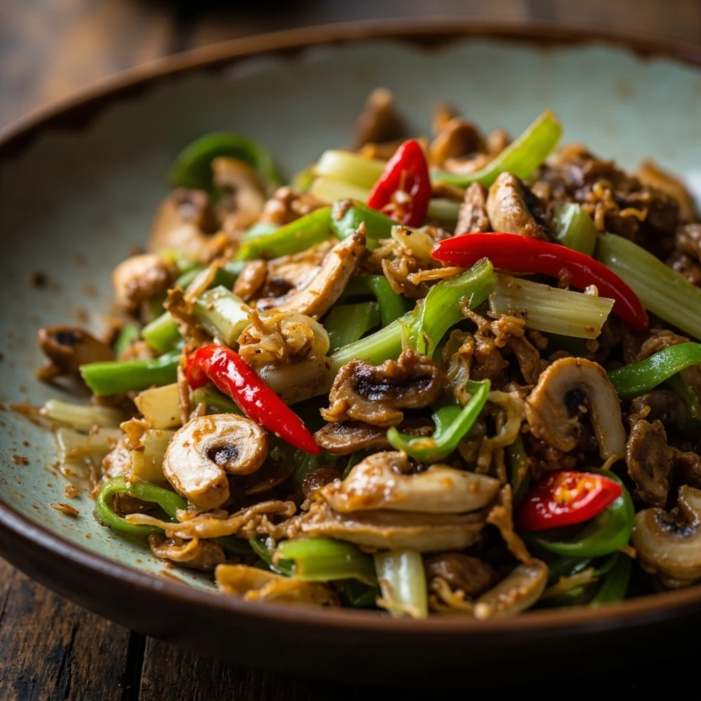 Sauté épicé de céleri et champignons