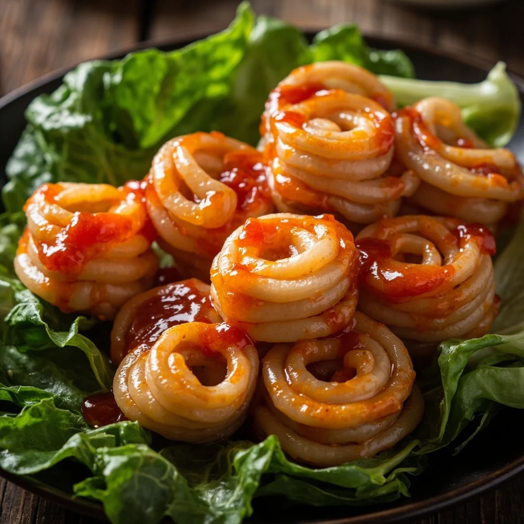 Roulons de Calmar Bicolores avec Glaçage à la Tomate