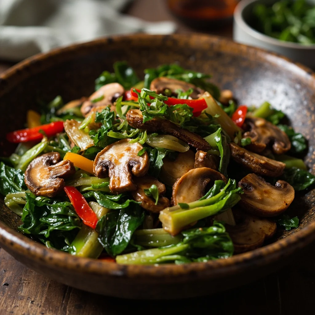 Champignons mijotés avec des légumes verts