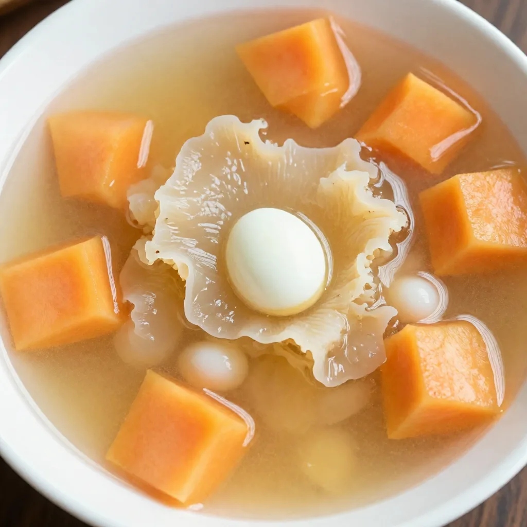 Soupe sucrée au champignon de neige et à la papaye