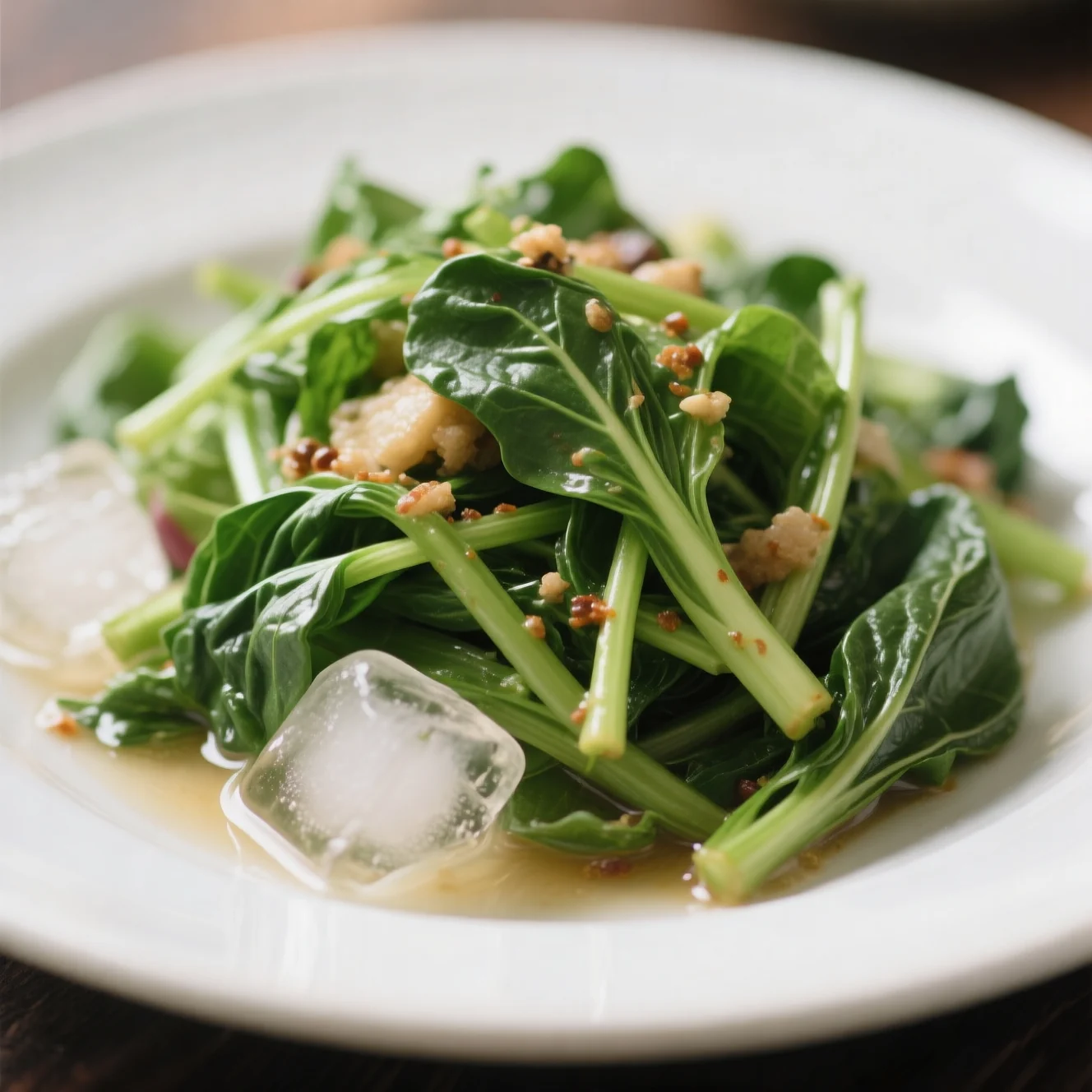 Légumes verts amers glacés assaisonnés