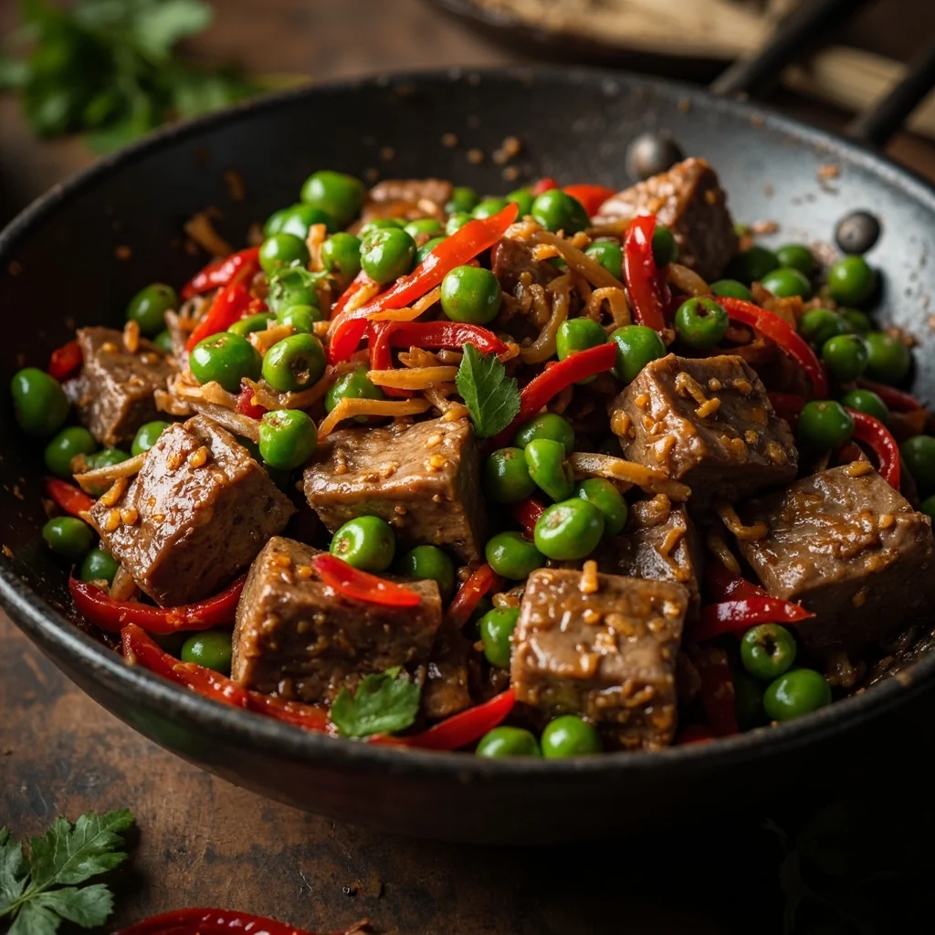 Sauté de bœuf et petits pois épicés