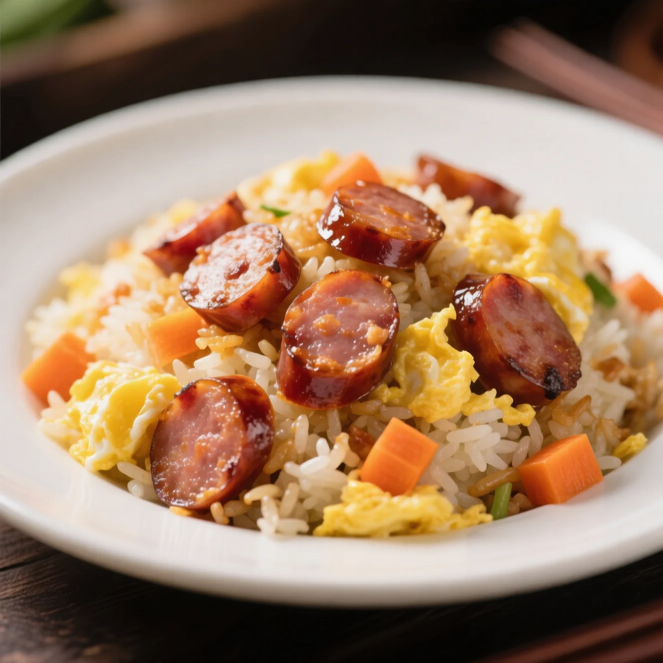 Riz cantonais aux saucisses et aux œufs