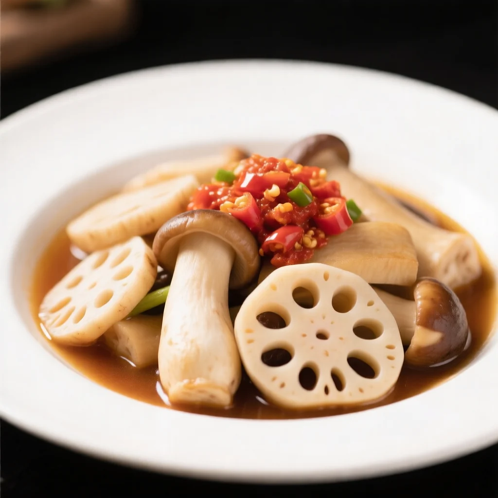 Champignons pleurotes du roi braisés aux racines de lotus