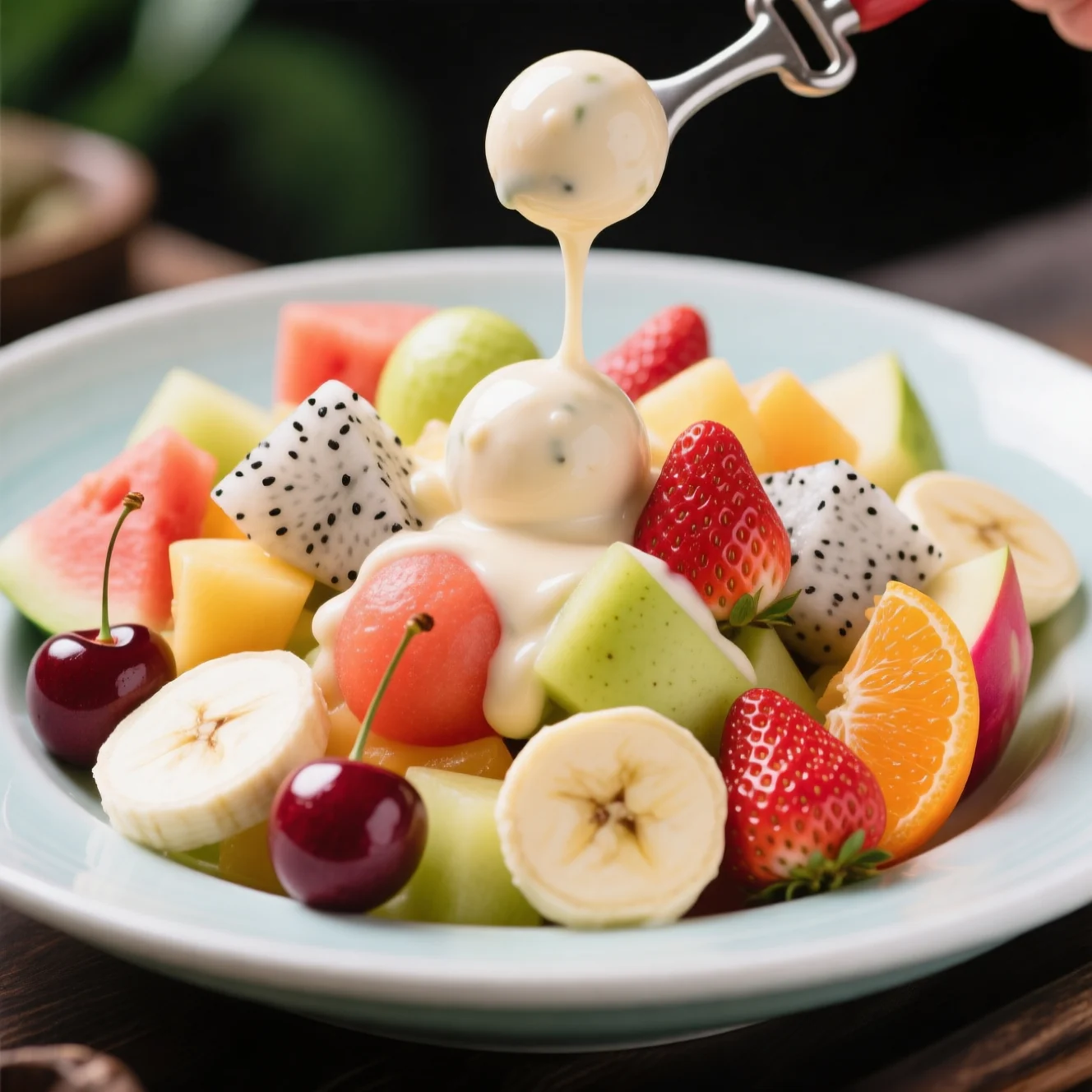 Salade de Fruits Frais avec Sauce Crémeuse